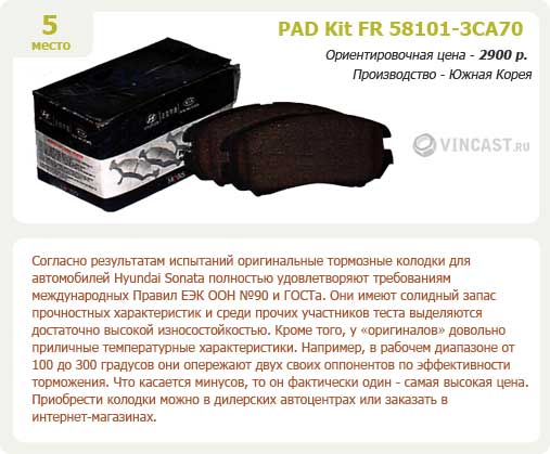 Тормозные колодки PAD Kit FR 58181-3CA70